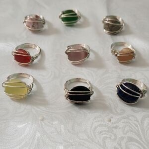 Nine Piece Set of Handmade Gemstone Wire-Wrapped Rings (Sizes 4–6.5) ✨​Discover